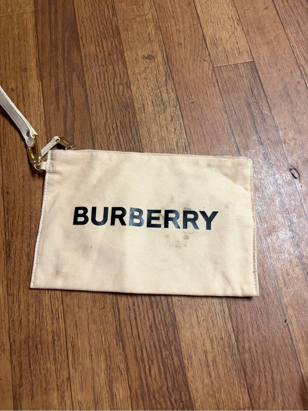 Burberry Beige Canvas Logo Wristlet Pouch